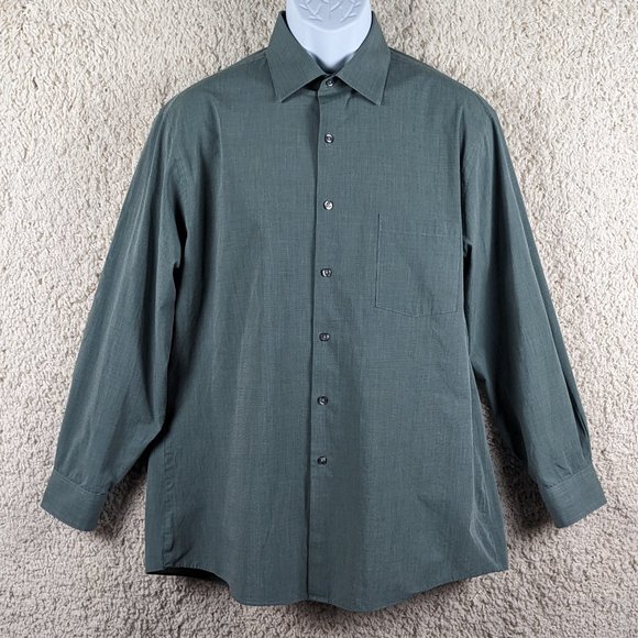 Van Heusen* Men's Long Sleeve Button Down Curved Hem Chest‎ Pocket Shirt~ Large - Picture 1 of 10